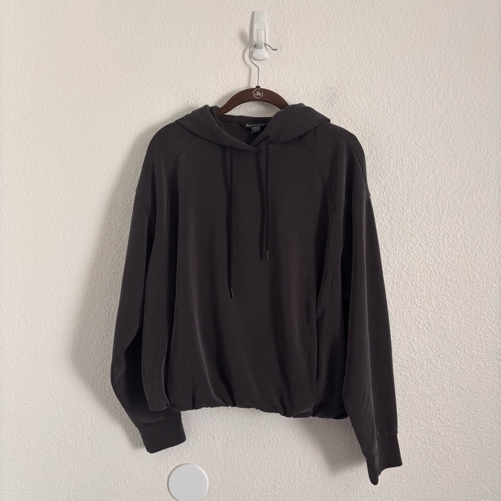Athleta Women's Size Small Gray Bubble Hem Hoodie Sweater - Picture 2 of 4